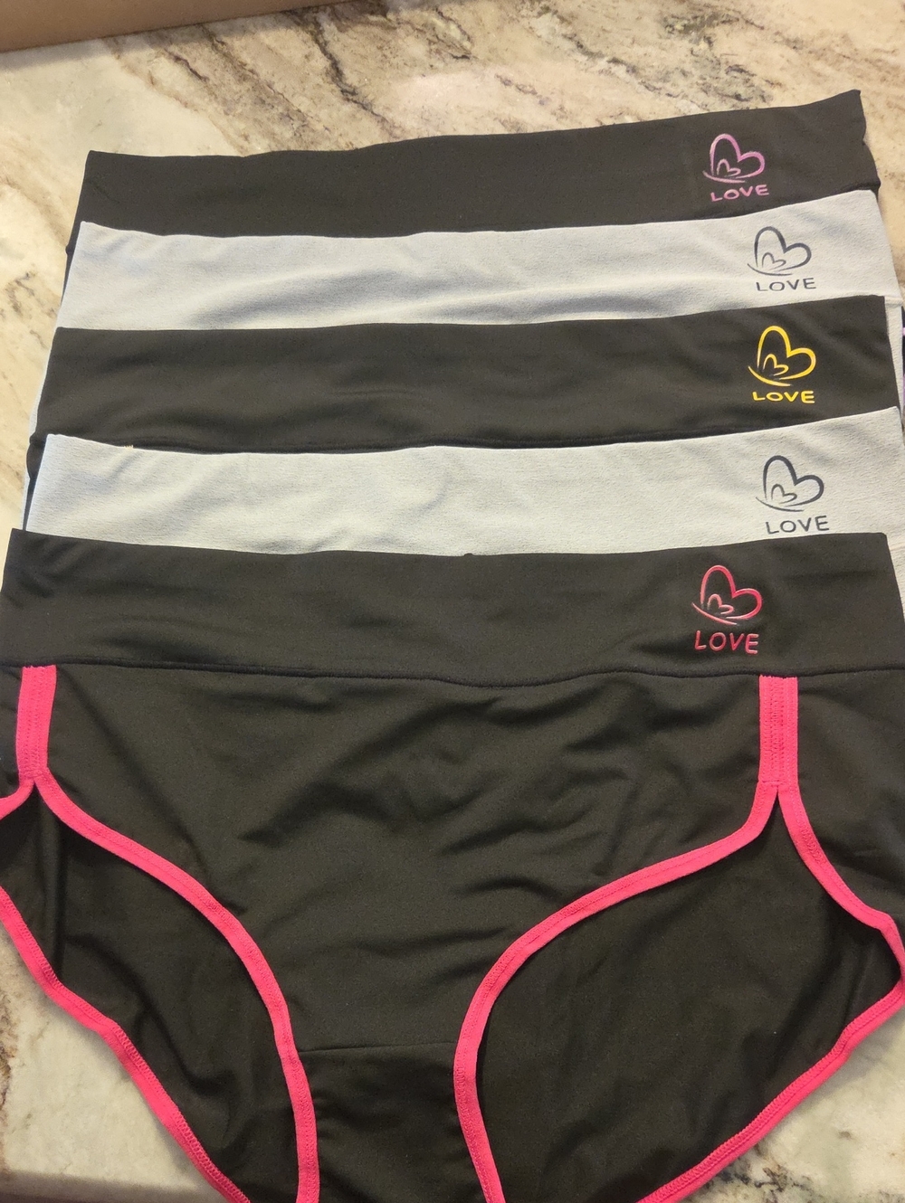 LOVE Women's Seamless Cotton-Blend Bikini Panties - Black with Pink Trim
